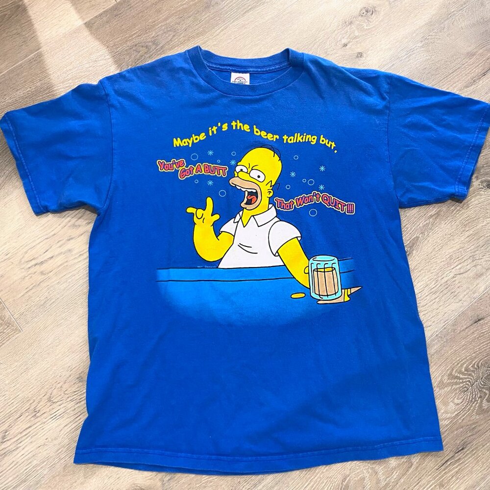 VTG The Simpsons Homer Maybe its the Beer Talking Men's Size L Solid Blue Cotton